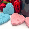 blue and pink valentine's day themed heart shaped bath bombs