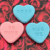 blue and pink valentine's day themed heart shaped bath bombs