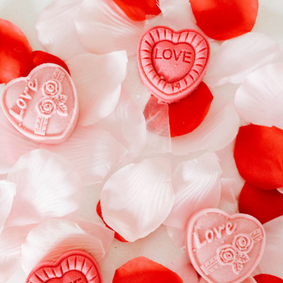 valentine's day heart shaped shower steamers in pink and red