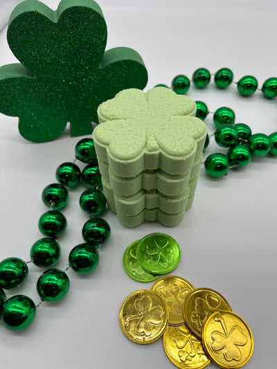 saint patrick's day themed bath bombs shaped like a clover